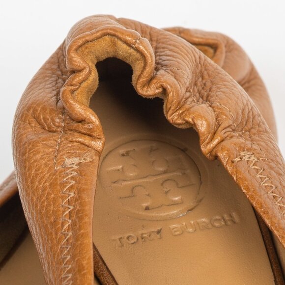 Tory Burch Reva Ballet Flats Royal Tan Leather Logo Size 7 - Picture 8 of 12